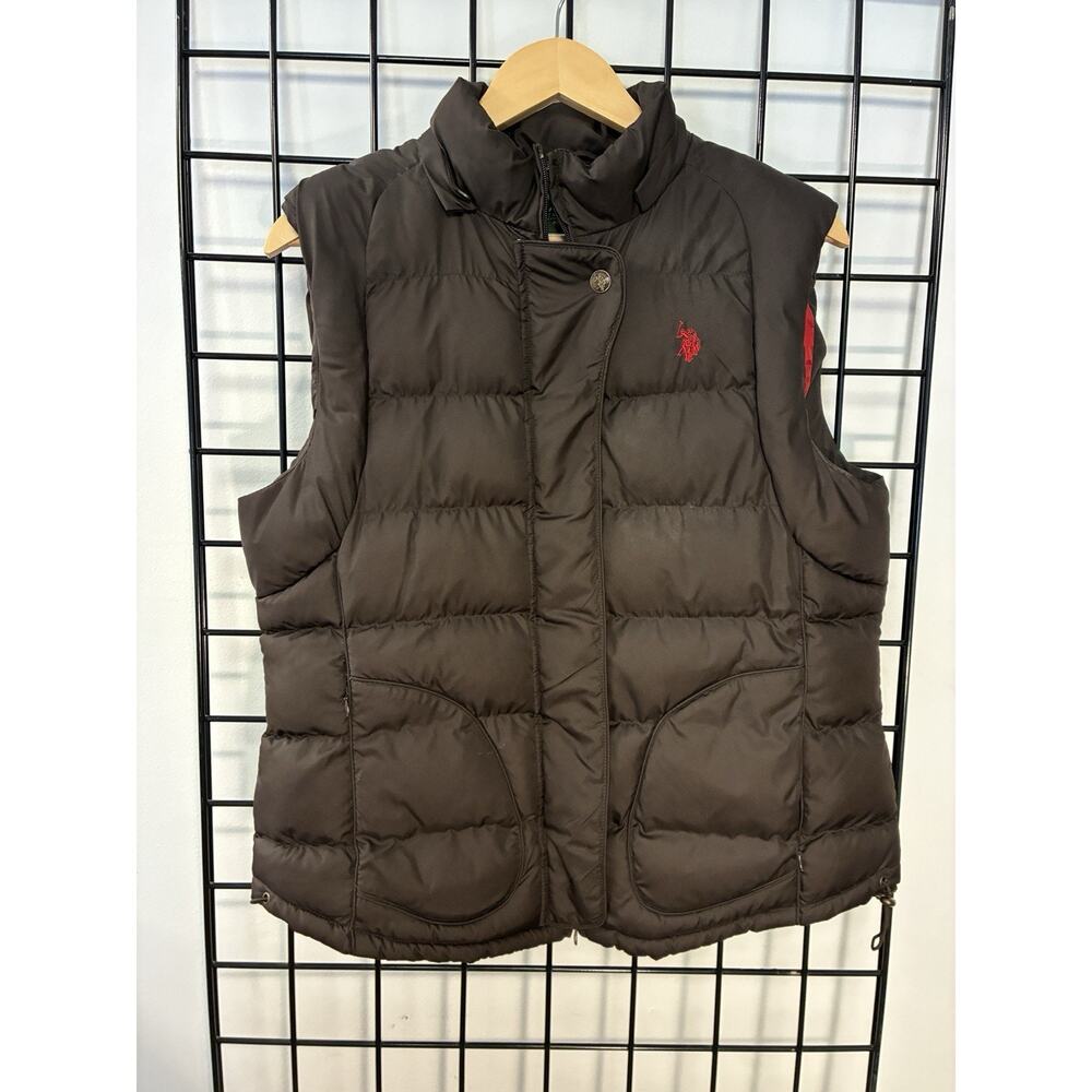 U.S. Polo Assn Women's XL Brown Full Zip Puffer Vest